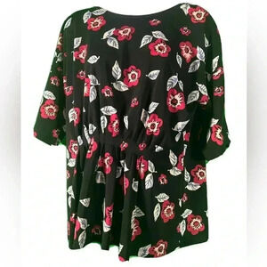 Ann Taylor Factory Black Floral Short Sleeve Blouse Woman's Size Medium